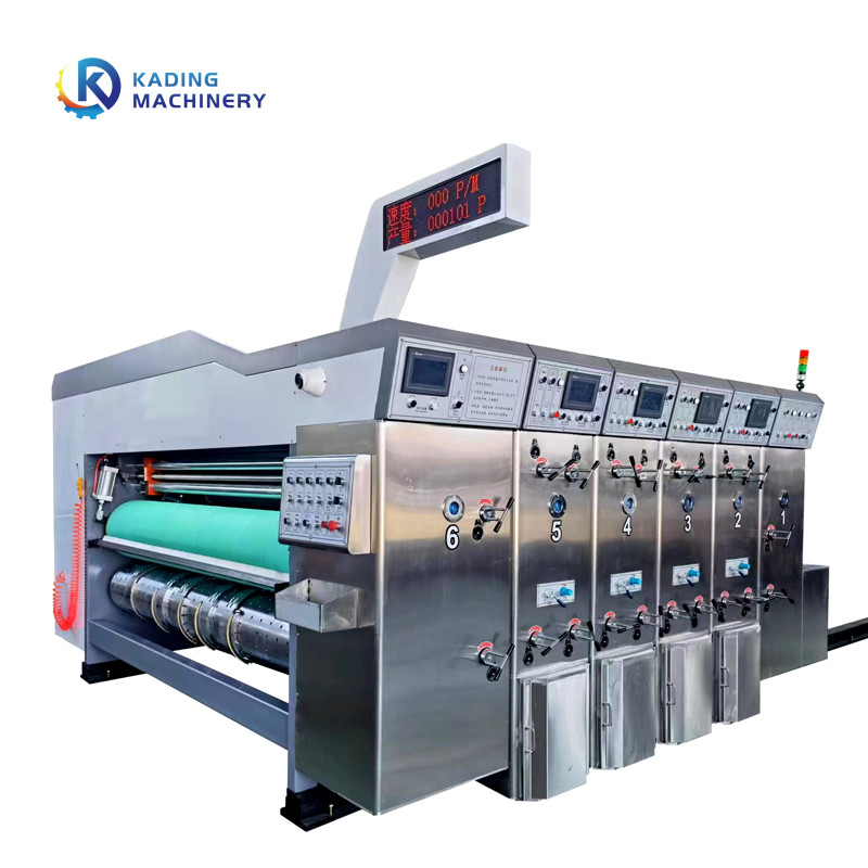 Mesin Pemotong Mati Kotak Karton Sepenuhnya Otomatis Dengan Printer Dan Slotter 5 Warna
