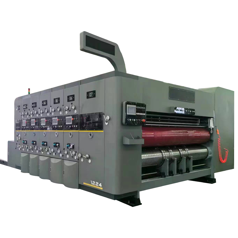 Flexo Water Base Ink Printing Mesin Pencetakan Kotak Bergelombang Dengan Pisau Slotting Untuk Membuat Kotak Pizza
